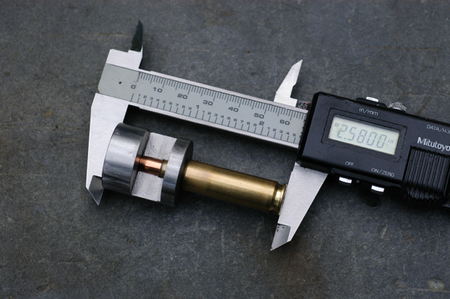 Here’s my little gauge made from a piece of barrel – use it to check seating-depth, shoulder-bump, neck diameter and case growth