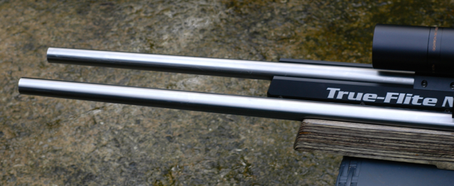 Both rifles have 31 inch barrels but the Trueflite stock ‘swings’ only 22 inches.