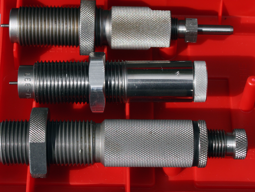 Tools (2): My older Hornady 7X57 sizer die (top) with a Lee Collet sizer and Hornady seater below.